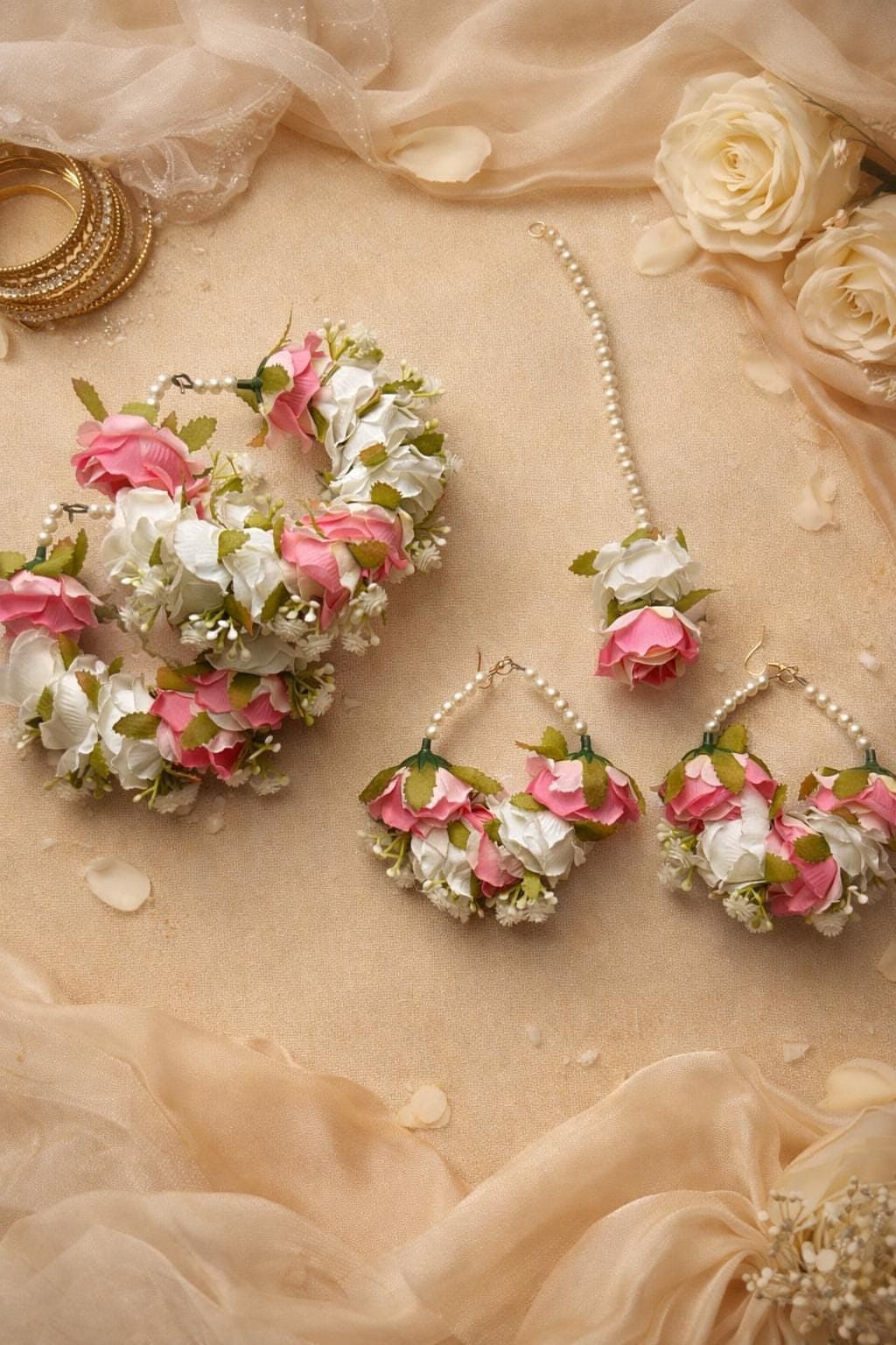 Pink and White Floral Jewelry Set