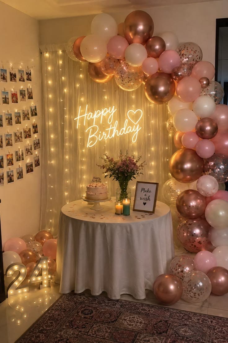 Dreamy Rose Gold Birthday Setup