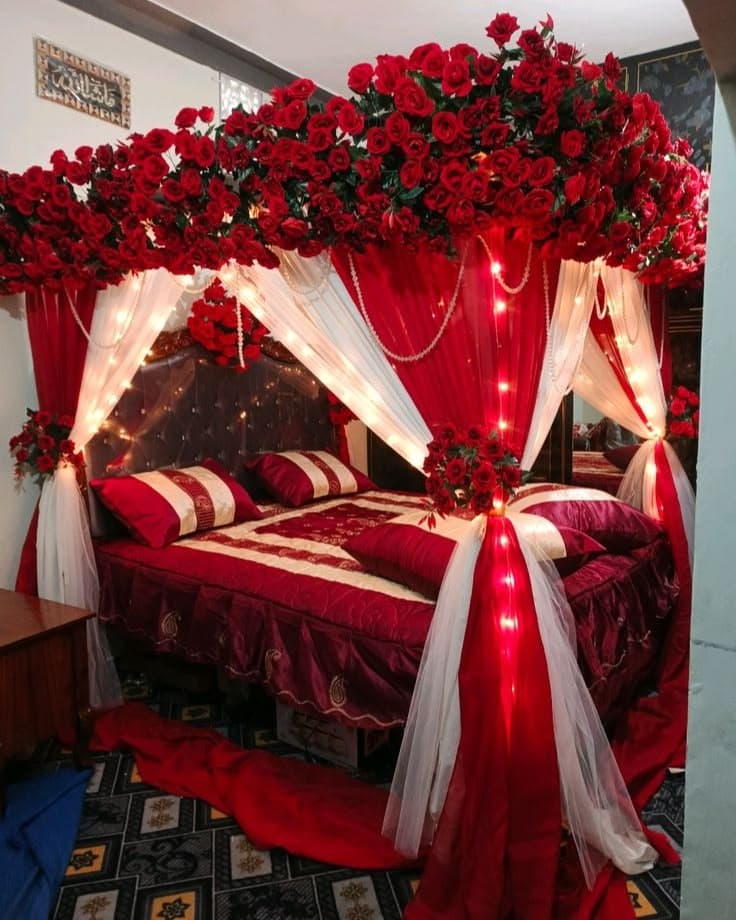 Festive Red & White Canopy Decor